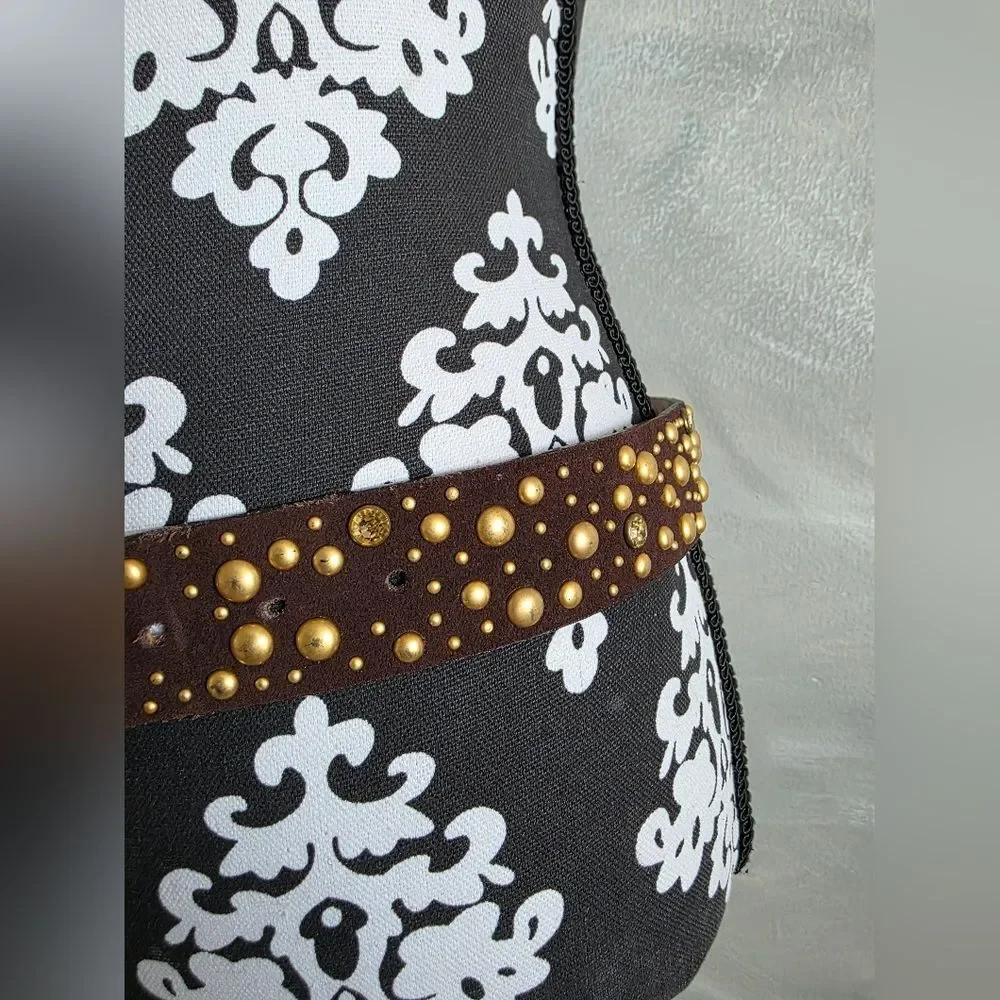 Brown Suede Leather Gold Studded Belt McBling Y2K Boh0 Sz M 38.5L